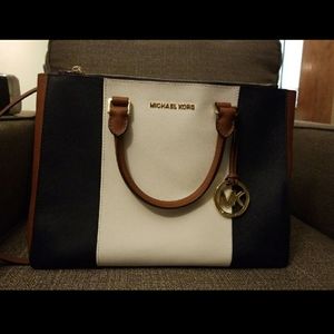 Michael Kors Blue and center white striped bag